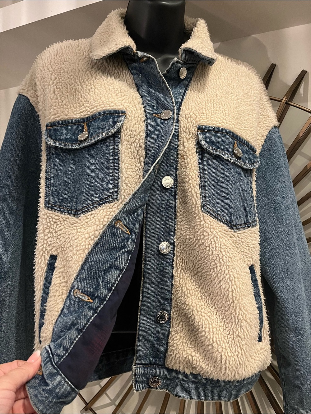 Only Sherpa Lined Denim Jacket Size 38 - Picture 1 of 5